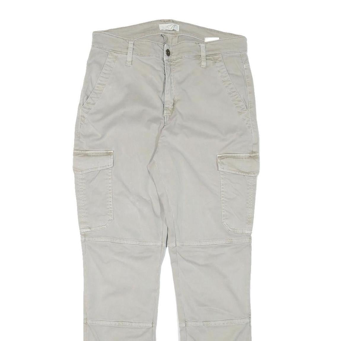H&M Womens Slim Fit Beige Cargo Trousers W29 L29 Cotton Blend Zip Pockets