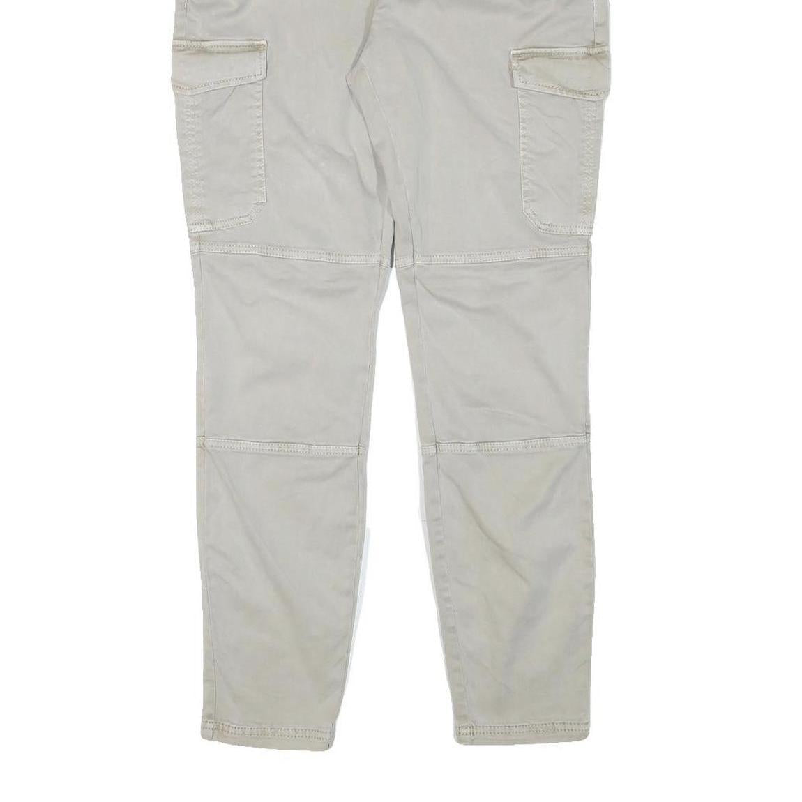 H&M Womens Slim Fit Beige Cargo Trousers W29 L29 Cotton Blend Zip Pockets