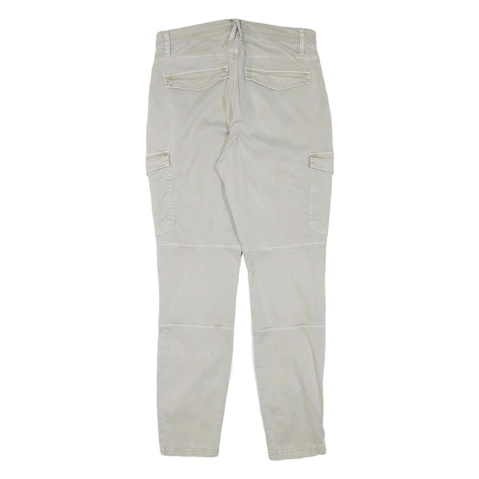 H&M Womens Slim Fit Beige Cargo Trousers W29 L29 Cotton Blend Zip Pockets