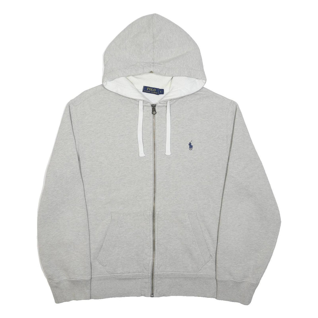 POLO RALPH LAUREN Mens Grey Hoodie L Full Zip Cotton Hooded Sweatshirt