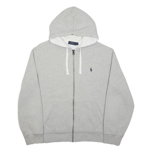 POLO RALPH LAUREN Mens Grey Hoodie L Full Zip Cotton Hooded Sweatshirt