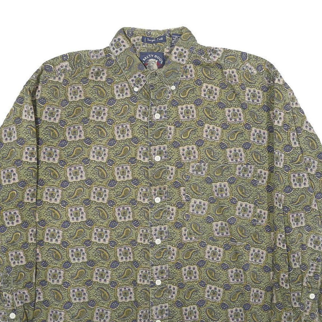 SALTY DOG Mens Green Paisley Pattern Cotton Shirt M Long Sleeve Button Collar