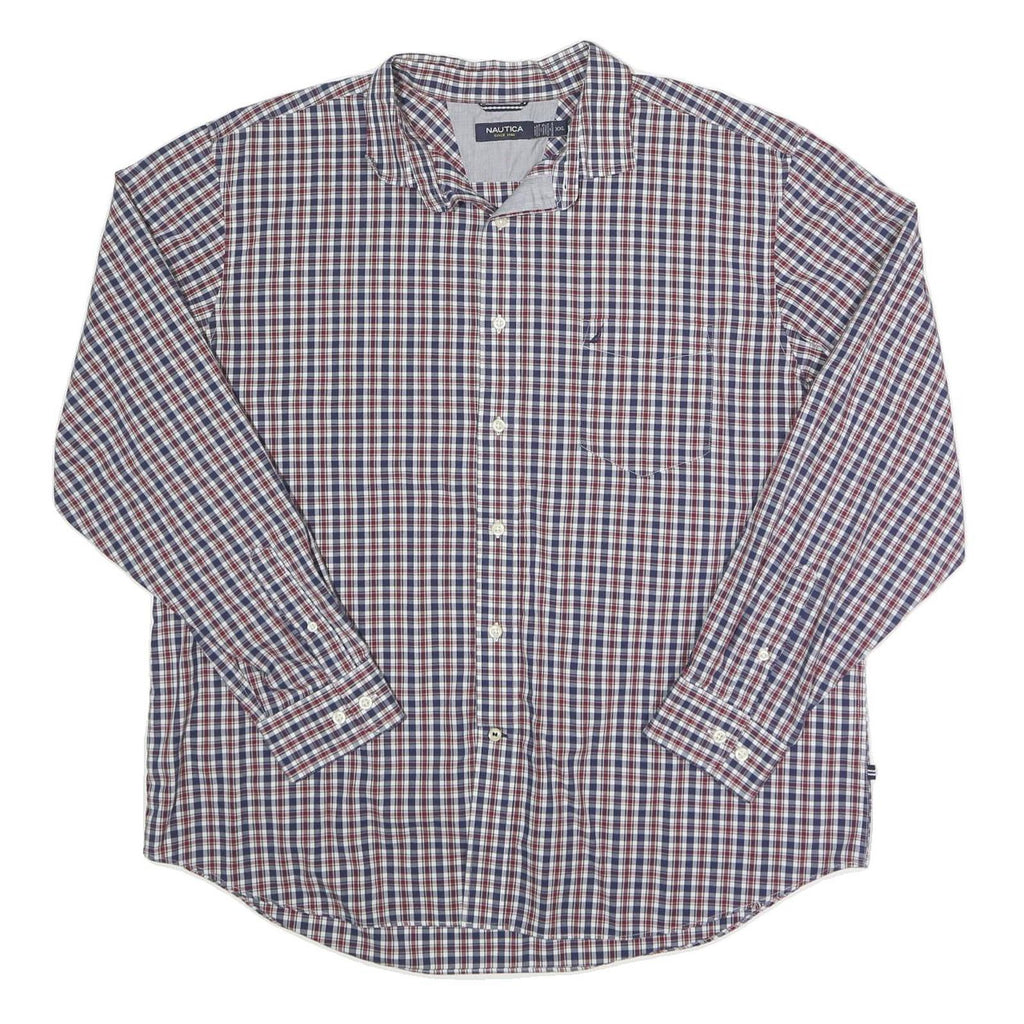 NAUTICA Mens Blue & Red Checked Shirt XL Classic Cotton Blend Long Sleeve Button