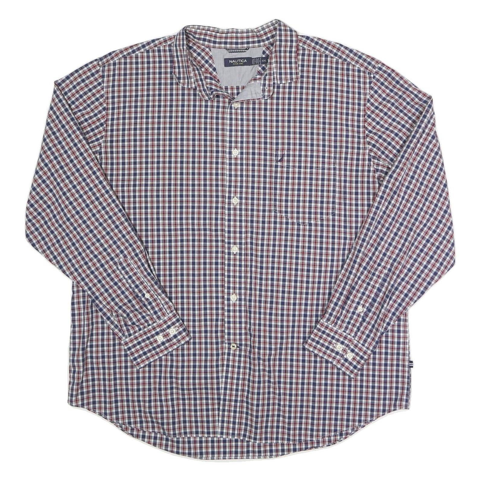 NAUTICA Mens Blue & Red Checked Shirt XL Classic Cotton Blend Long Sleeve Button