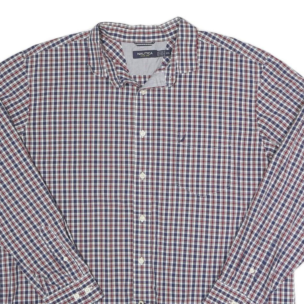 NAUTICA Mens Blue & Red Checked Shirt XL Classic Cotton Blend Long Sleeve Button
