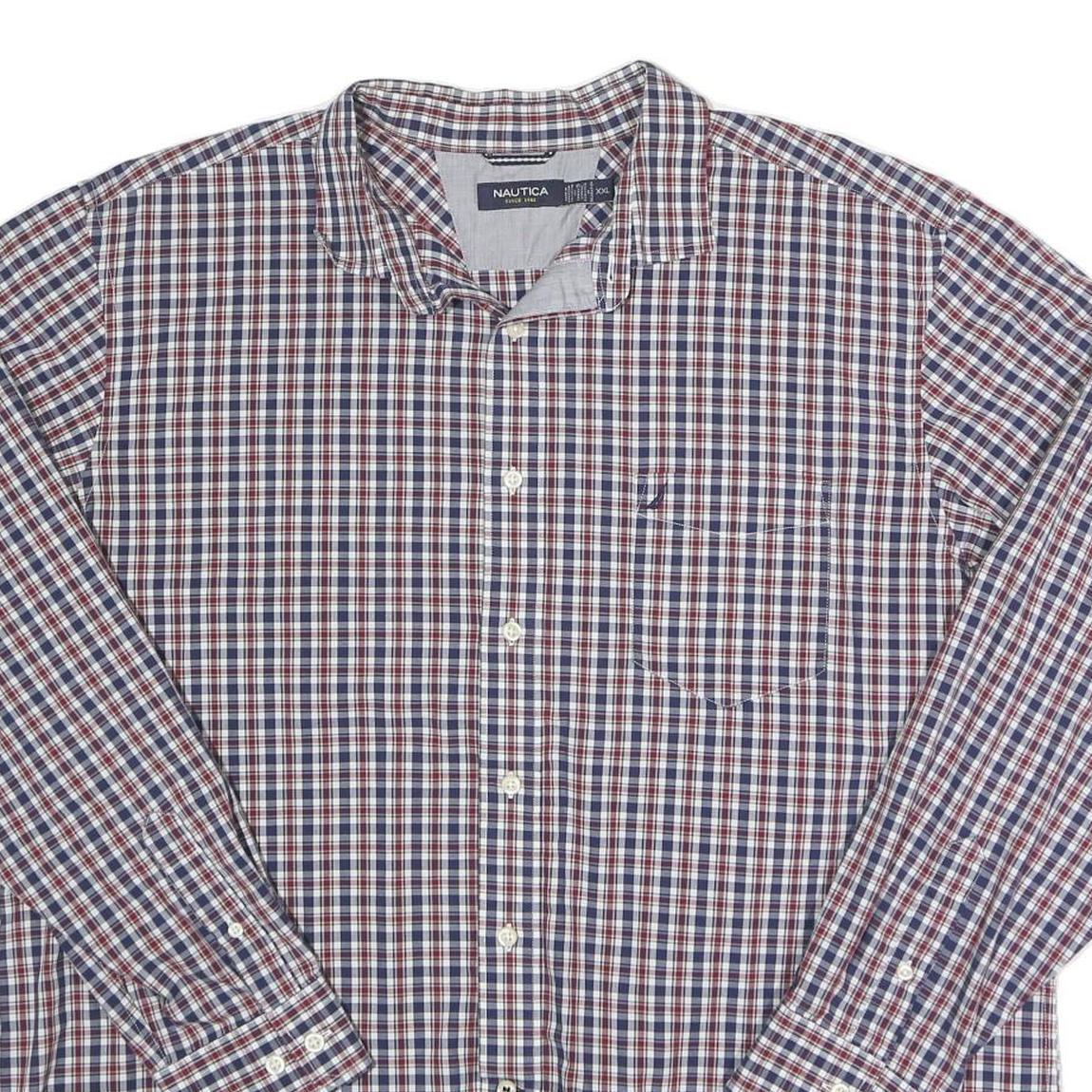 NAUTICA Mens Blue & Red Checked Shirt XL Classic Cotton Blend Long Sleeve Button