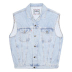 PUEBLO Mens Blue Denim Sleeveless Cotton Button Jacket M Casual Vest