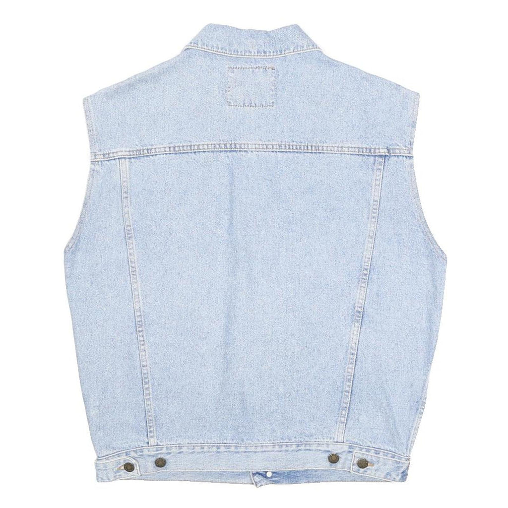 PUEBLO Mens Blue Denim Sleeveless Cotton Button Jacket M Casual Vest
