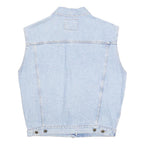 PUEBLO Mens Blue Denim Sleeveless Cotton Button Jacket M Casual Vest