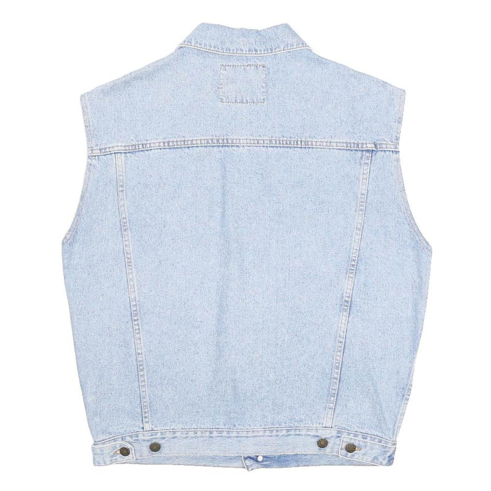 PUEBLO Mens Blue Denim Sleeveless Cotton Button Jacket M Casual Vest