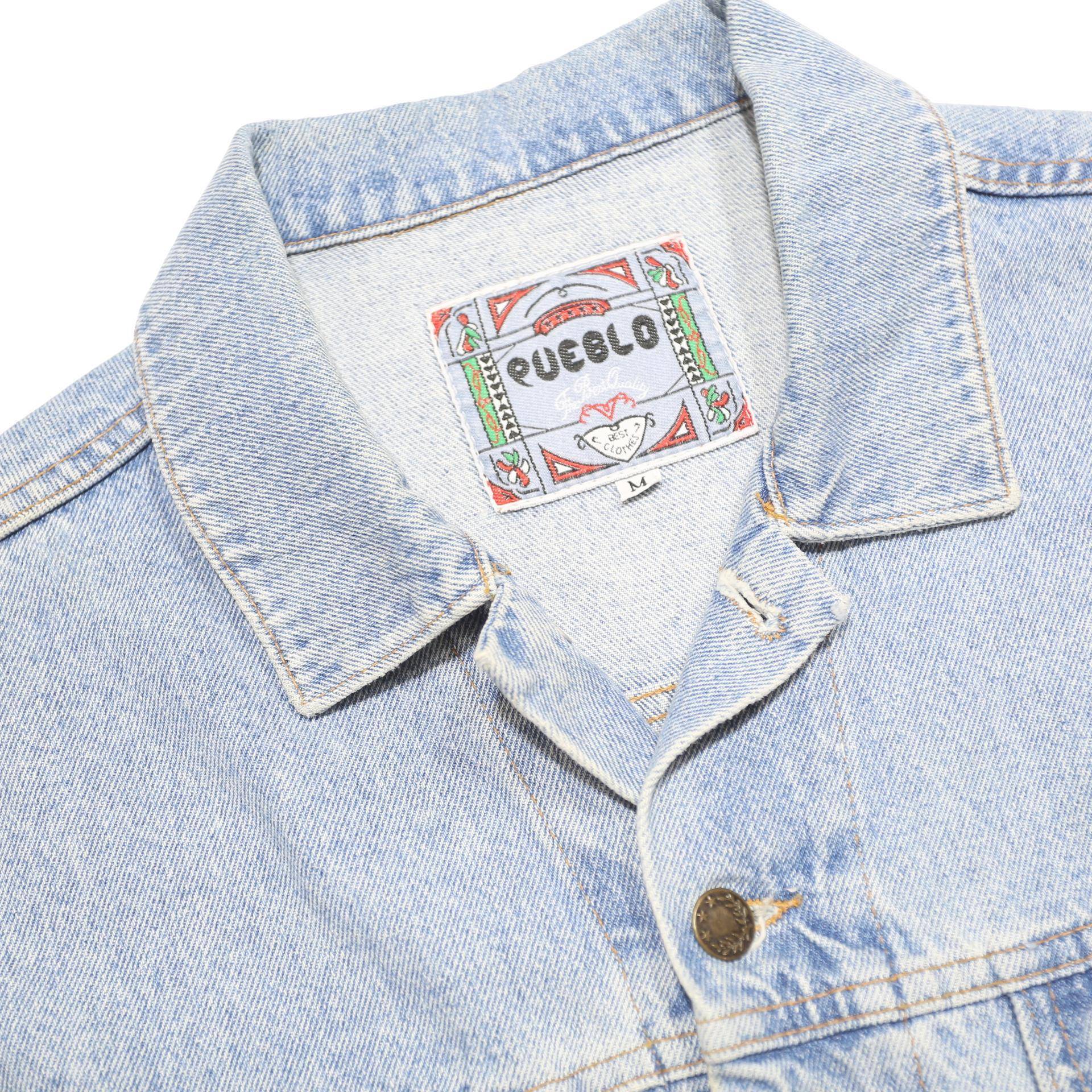 PUEBLO Mens Blue Denim Sleeveless Cotton Button Jacket M Casual Vest