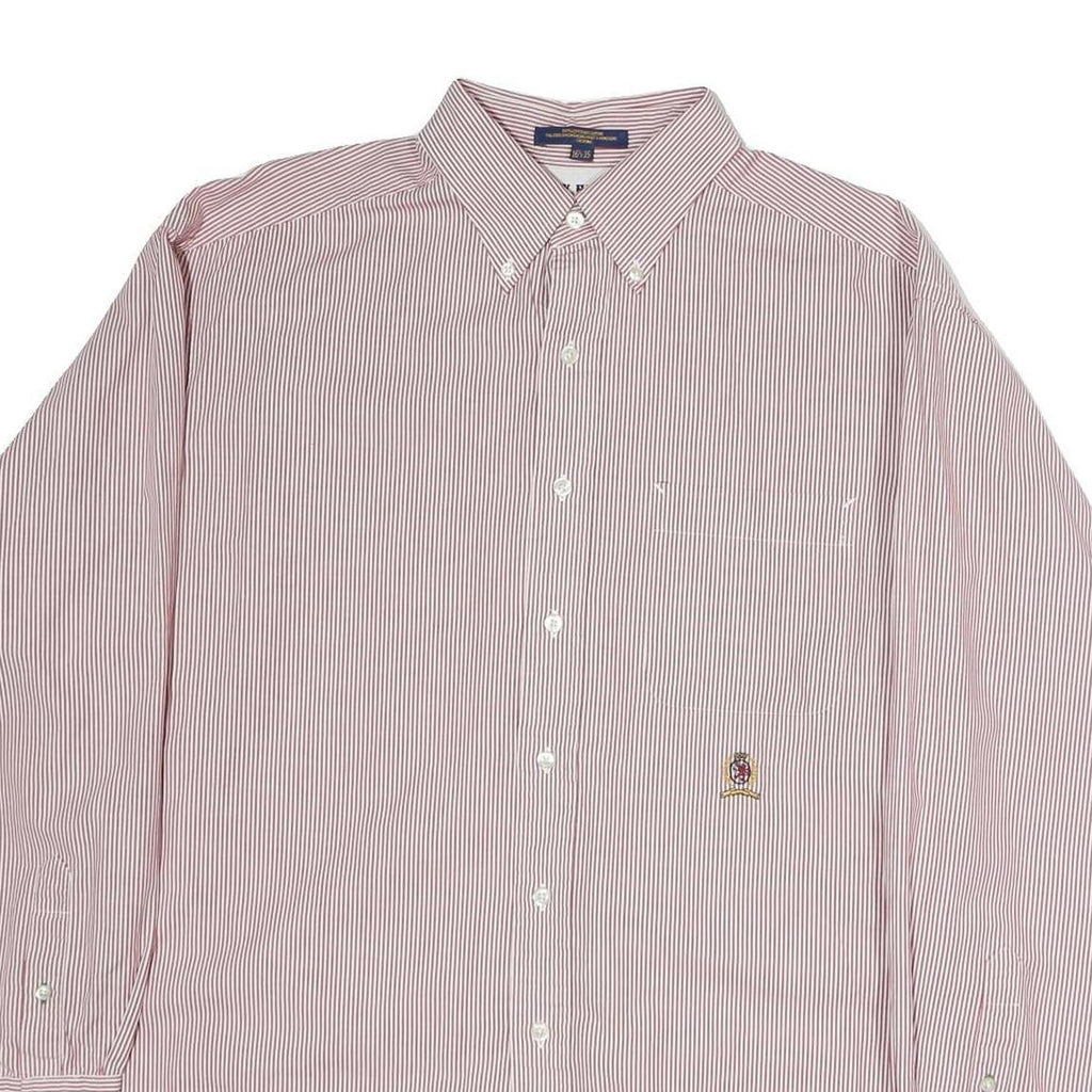 TOMMY HILFIGER Mens Red & White Stripe Shirt XL Button Down Collar Classic Fit