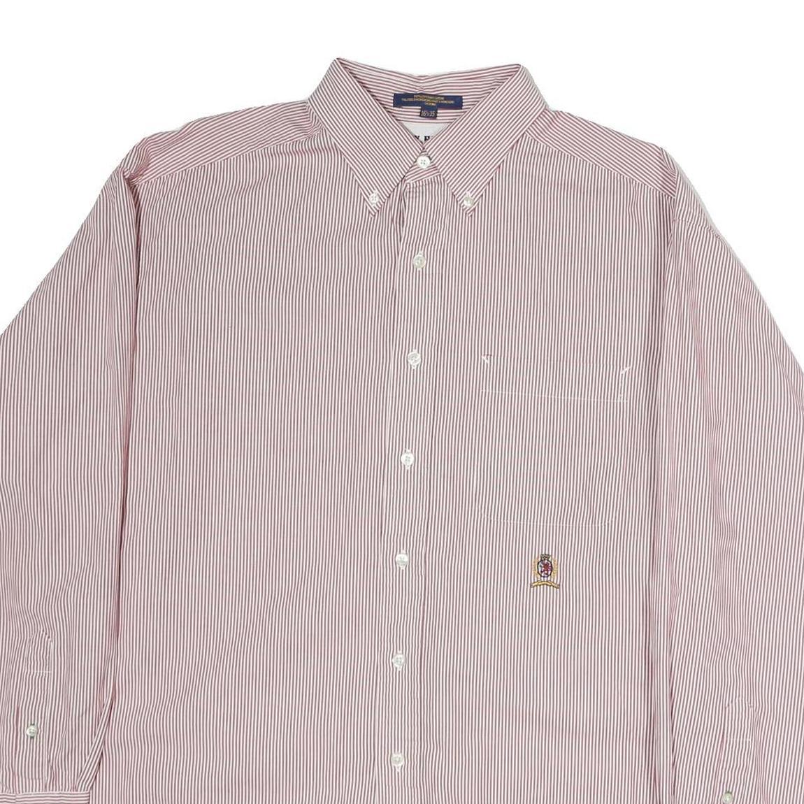 TOMMY HILFIGER Mens Red & White Stripe Shirt XL Button Down Collar Classic Fit