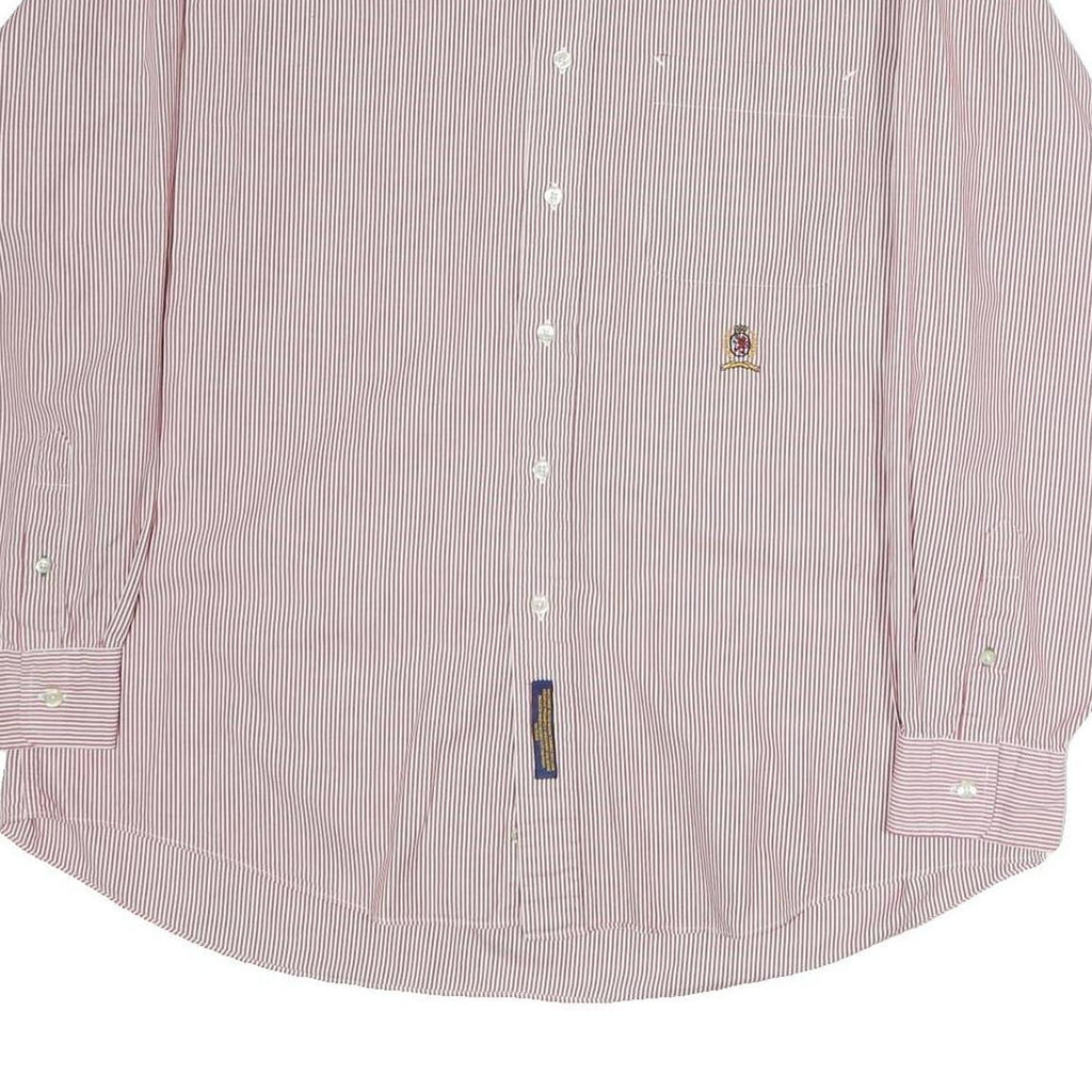 TOMMY HILFIGER Mens Red & White Stripe Shirt XL Button Down Collar Classic Fit