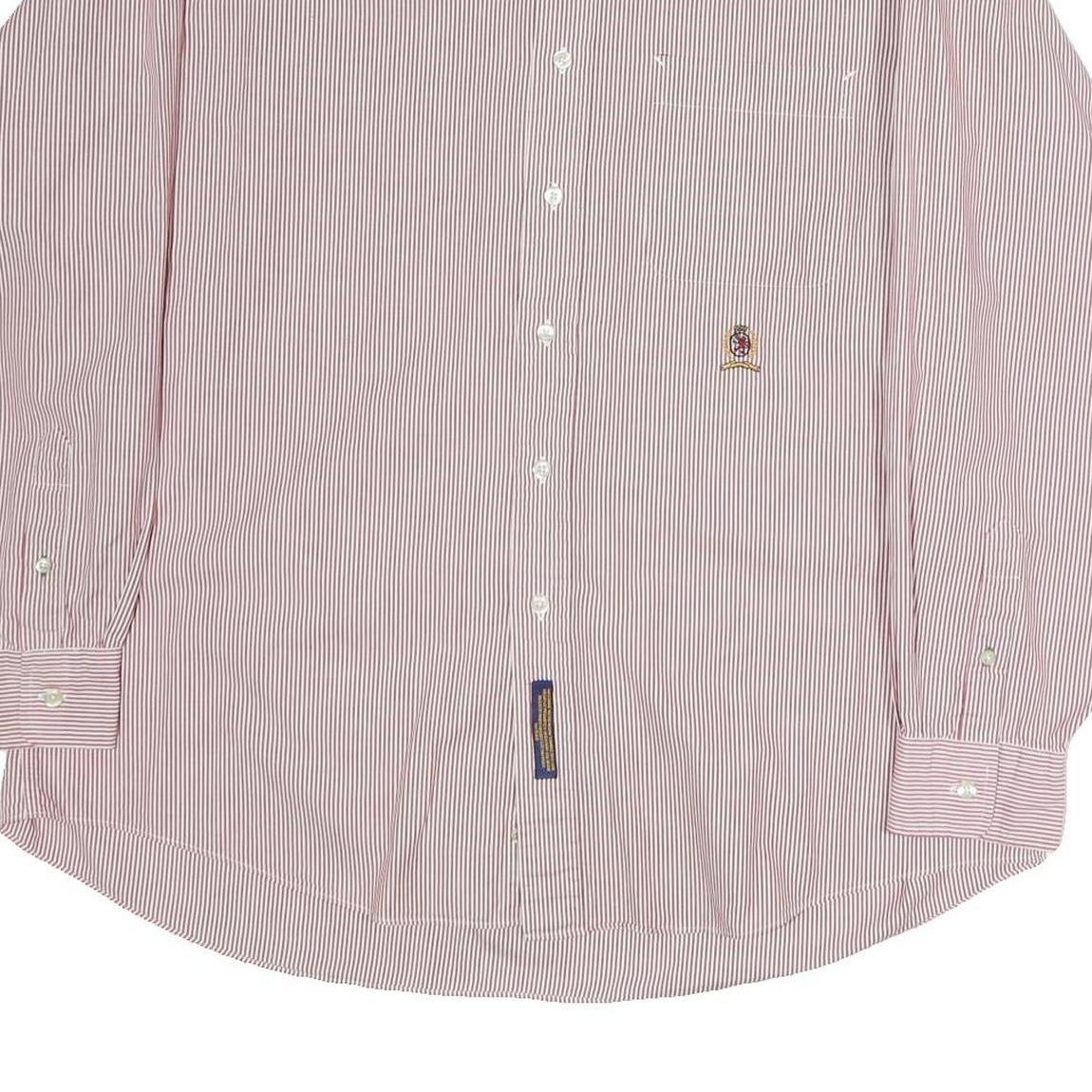 TOMMY HILFIGER Mens Red & White Stripe Shirt XL Button Down Collar Classic Fit