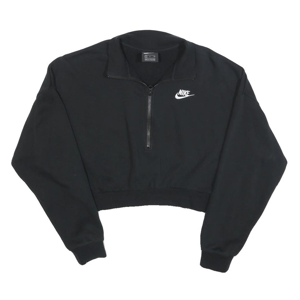 NIKE Womens Black 1/4 Zip Sweatshirt S Cropped Cotton Blend Pullover
