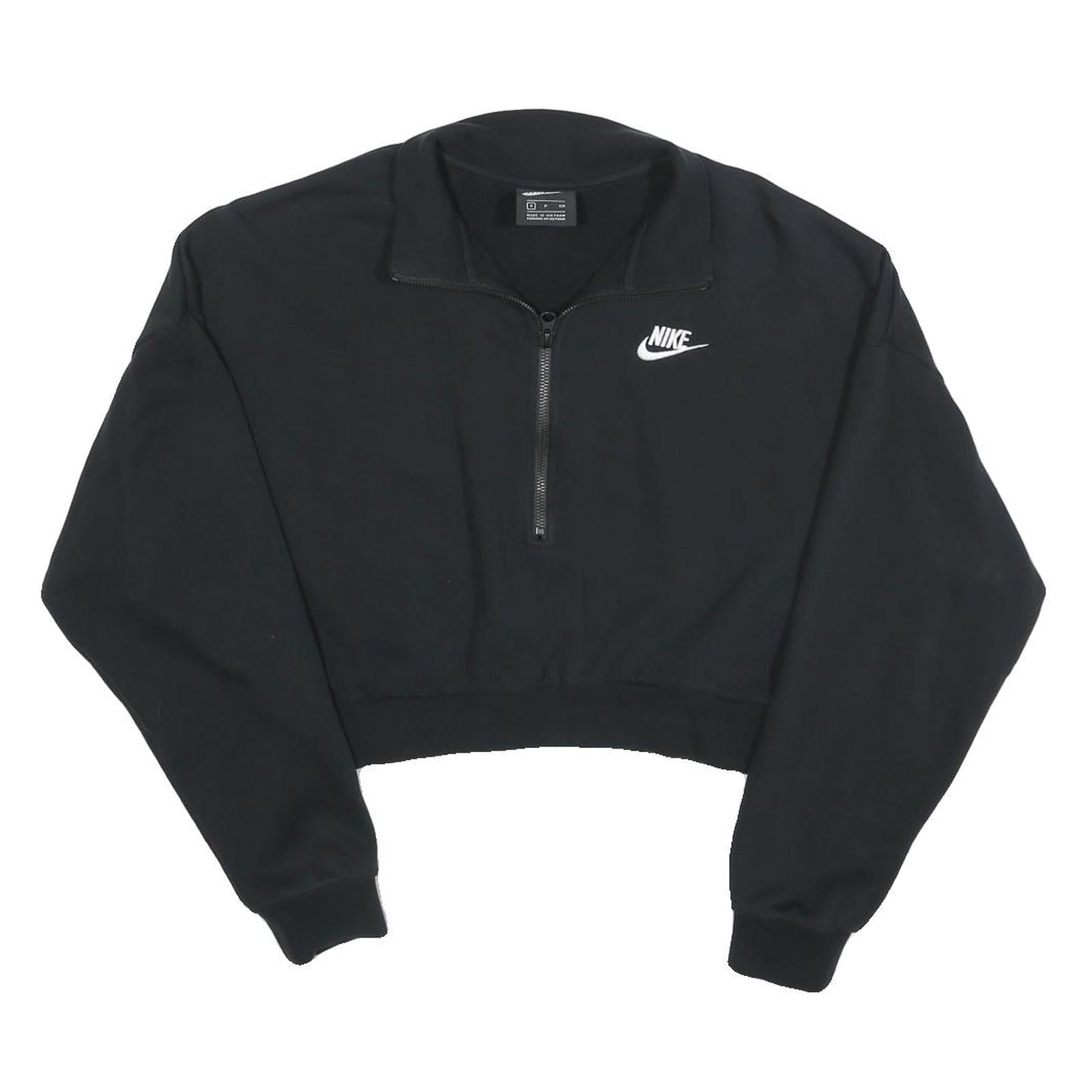 NIKE Womens Black 1/4 Zip Sweatshirt S Cropped Cotton Blend Pullover