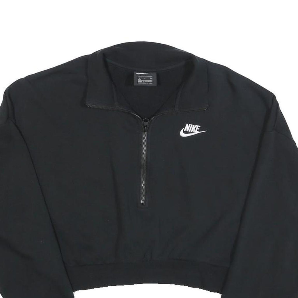 NIKE Womens Black 1/4 Zip Sweatshirt S Cropped Cotton Blend Pullover