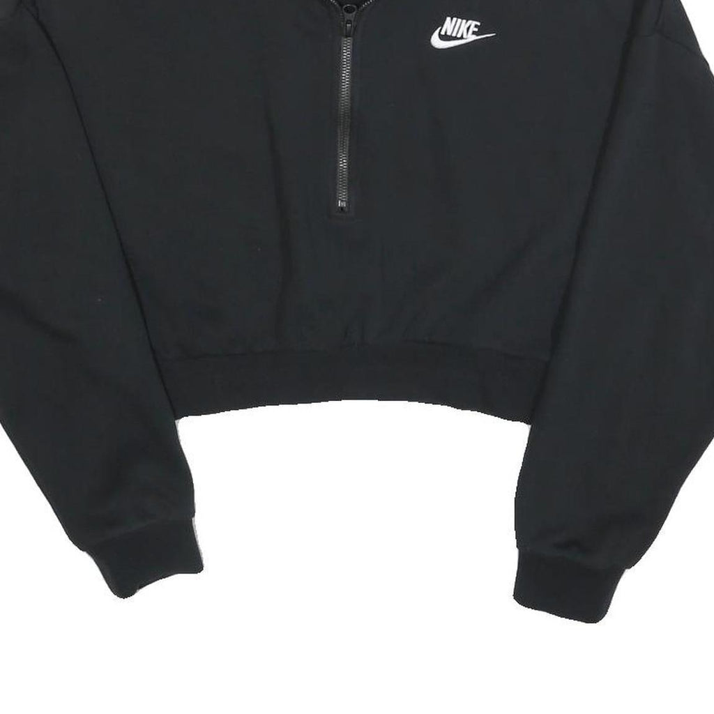 NIKE Womens Black 1/4 Zip Sweatshirt S Cropped Cotton Blend Pullover