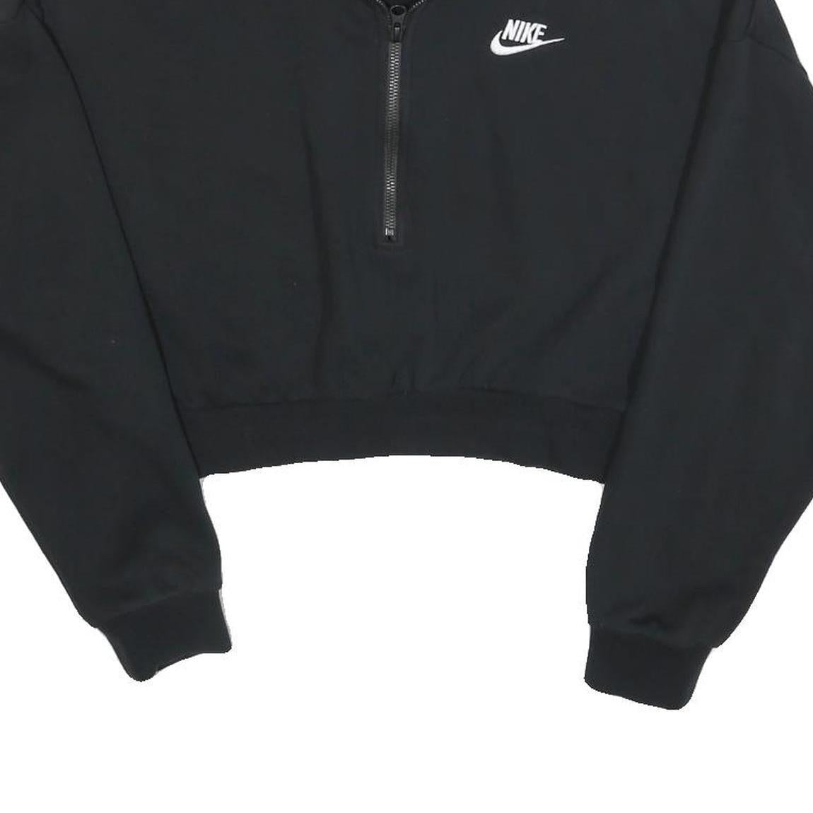 NIKE Womens Black 1/4 Zip Sweatshirt S Cropped Cotton Blend Pullover
