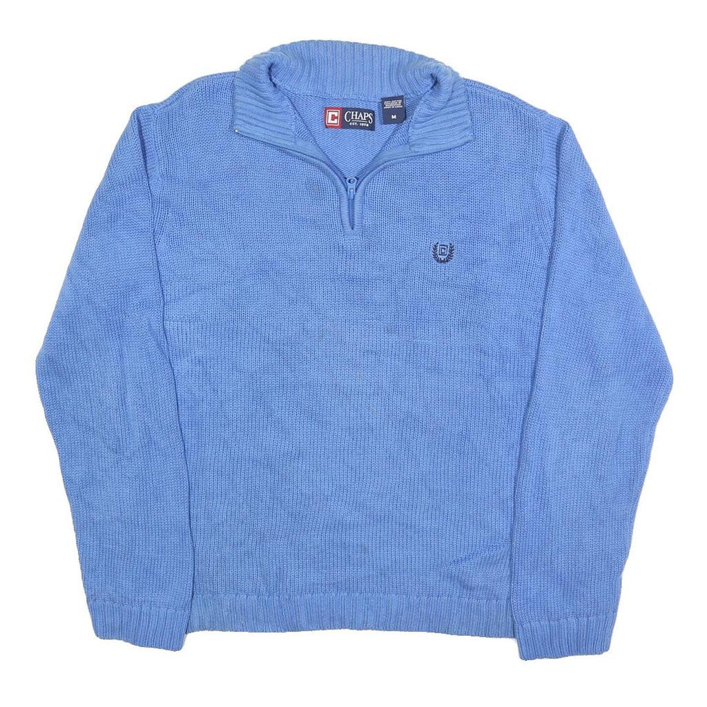 CHAPS Mens Blue Patterned Pullover Jumper V-Neck Basic Knit M Cotton Ribbed