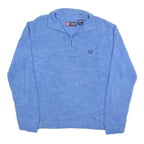 CHAPS Mens Blue Patterned Pullover Jumper V-Neck Basic Knit M Cotton Ribbed