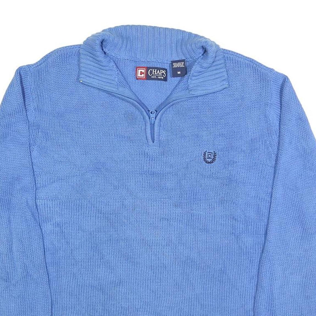 CHAPS Mens Blue Patterned Pullover Jumper V-Neck Basic Knit M Cotton Ribbed