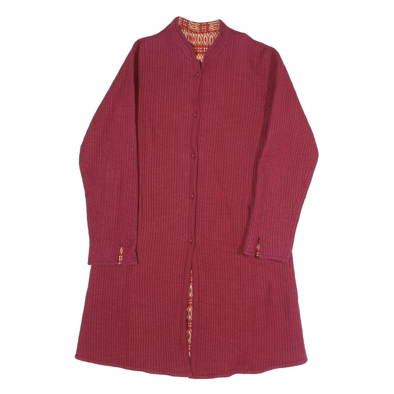 Womens Red Polyester Blend Button Jacket L Plain Classic Long Sleeve Elegant