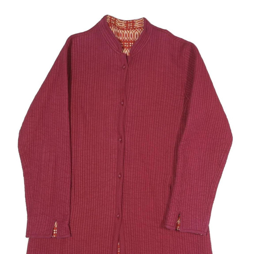 Womens Red Polyester Blend Button Jacket L Plain Classic Long Sleeve Elegant