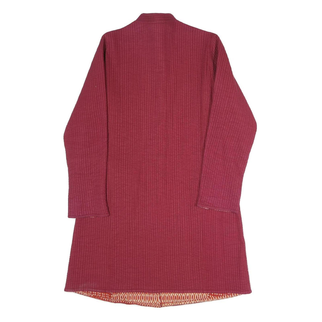Womens Red Polyester Blend Button Jacket L Plain Classic Long Sleeve Elegant
