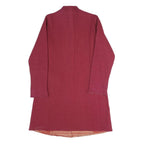 Womens Red Polyester Blend Button Jacket L Plain Classic Long Sleeve Elegant