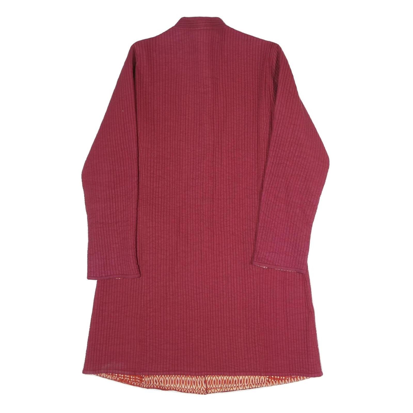 Womens Red Polyester Blend Button Jacket L Plain Classic Long Sleeve Elegant