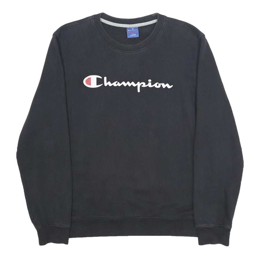 CHAMPION Mens Black Cotton Blend Crew Neck L L Logo Sweatshirt