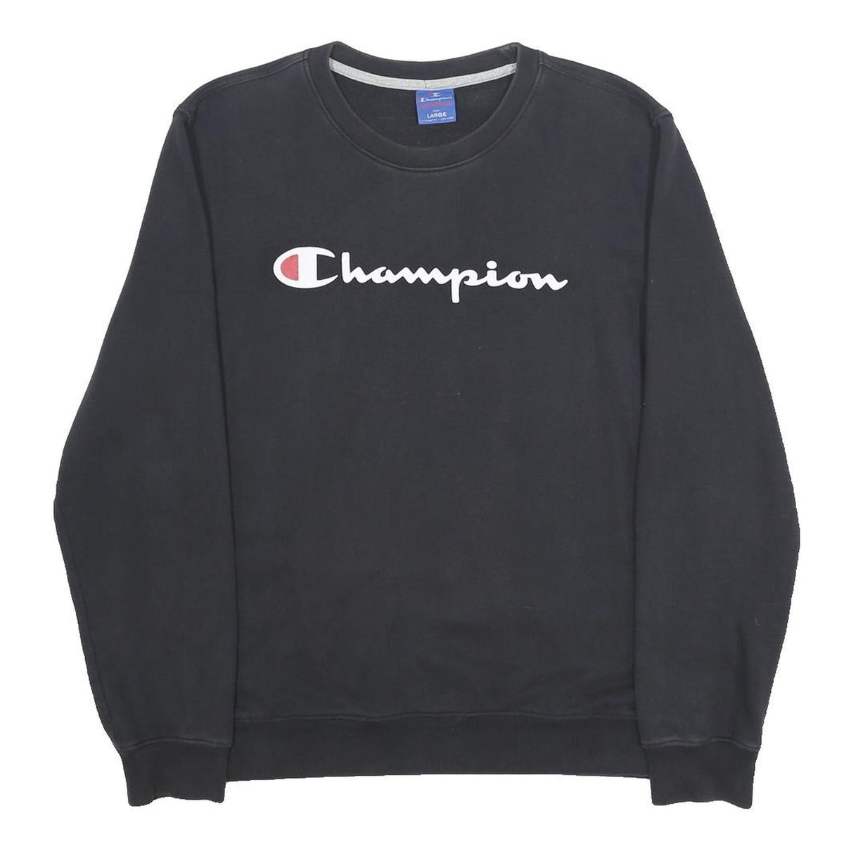 CHAMPION Mens Black Cotton Blend Crew Neck L L Logo Sweatshirt
