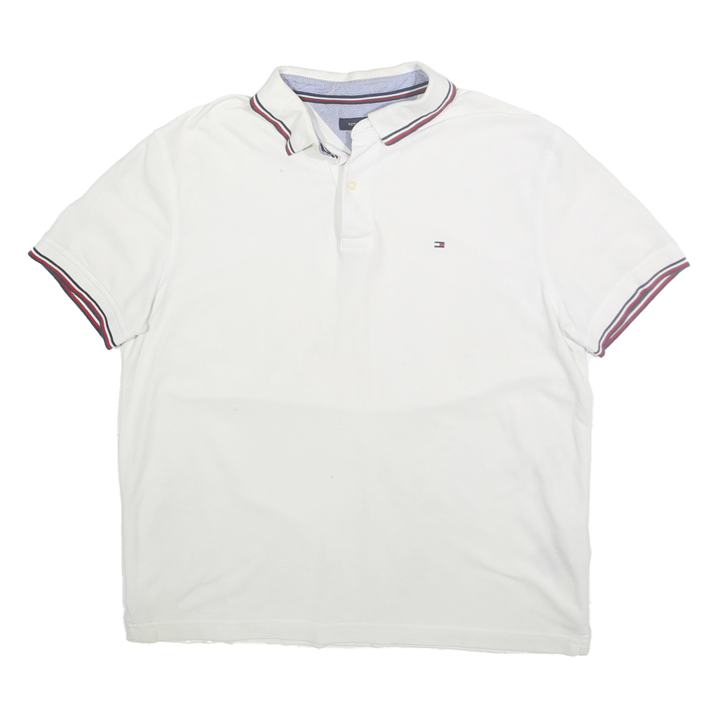 TOMMY HILFIGER Mens White Polo Shirt L Cotton Short Sleeve Logo Casual Basic