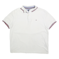 TOMMY HILFIGER Mens White Polo Shirt L Cotton Short Sleeve Logo Casual Basic