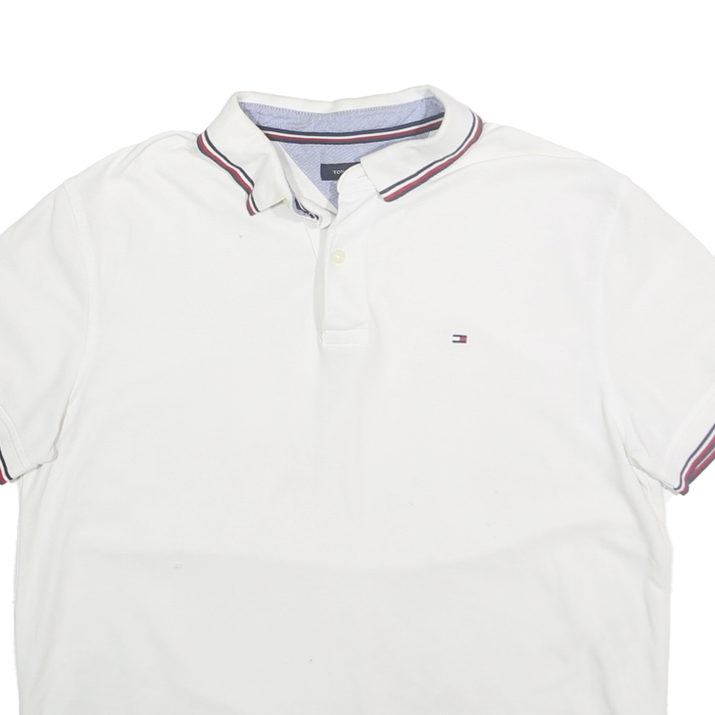 TOMMY HILFIGER Mens White Polo Shirt L Cotton Short Sleeve Logo Casual Basic
