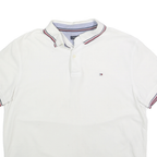 TOMMY HILFIGER Mens White Polo Shirt L Cotton Short Sleeve Logo Casual Basic