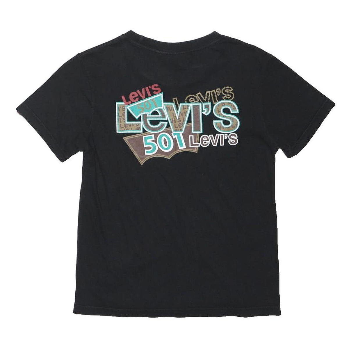 LEVI'S Girls Black 501 Graphic T-Shirt M Short Sleeve Crew Neck Cotton