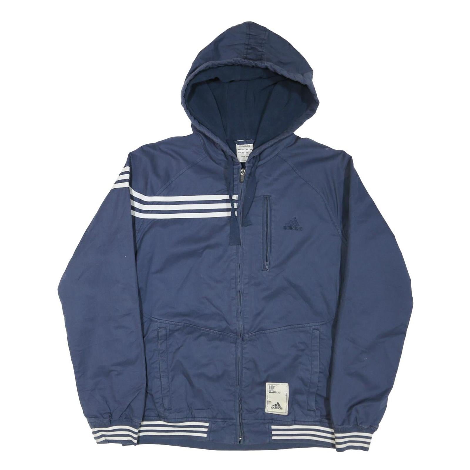 ADIDAS Mens Blue Zip Hooded Jacket Polyester Blend Sporty L Casual Outerwear