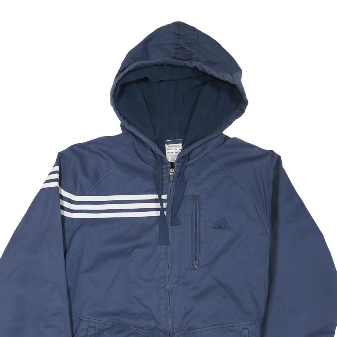 ADIDAS Mens Blue Zip Hooded Jacket Polyester Blend Sporty L Casual Outerwear