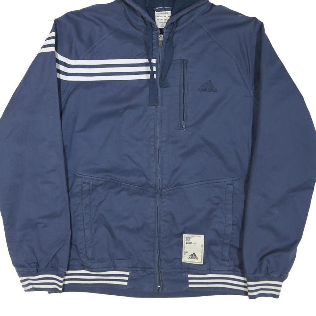 ADIDAS Mens Blue Zip Hooded Jacket Polyester Blend Sporty L Casual Outerwear