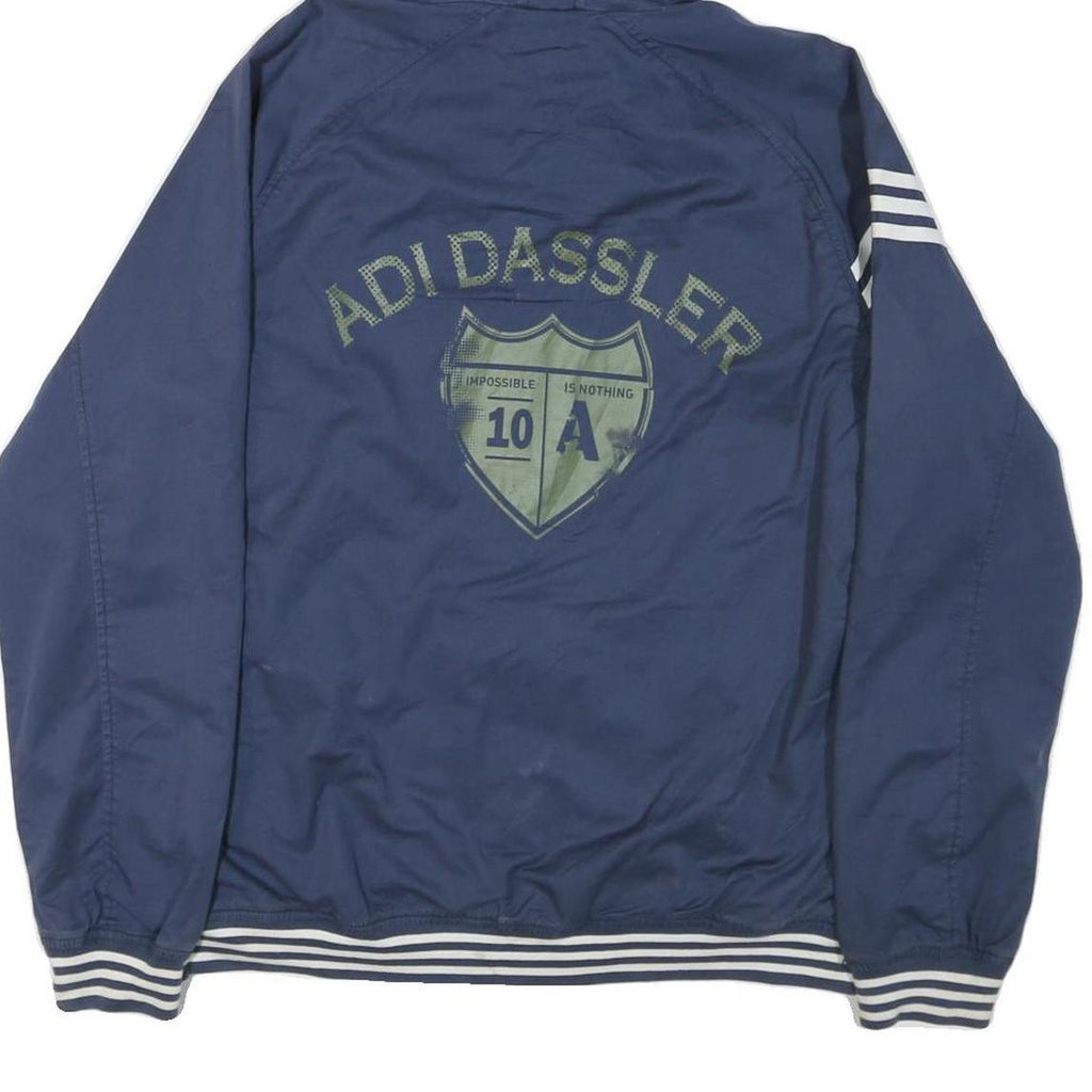 ADIDAS Mens Blue Zip Hooded Jacket Polyester Blend Sporty L Casual Outerwear