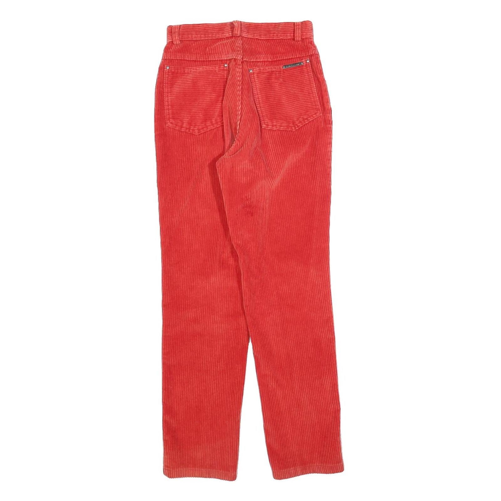 Womens Cotton Blend Slim Red Corduroy Trousers W25 L28 Zip Closure Stylish