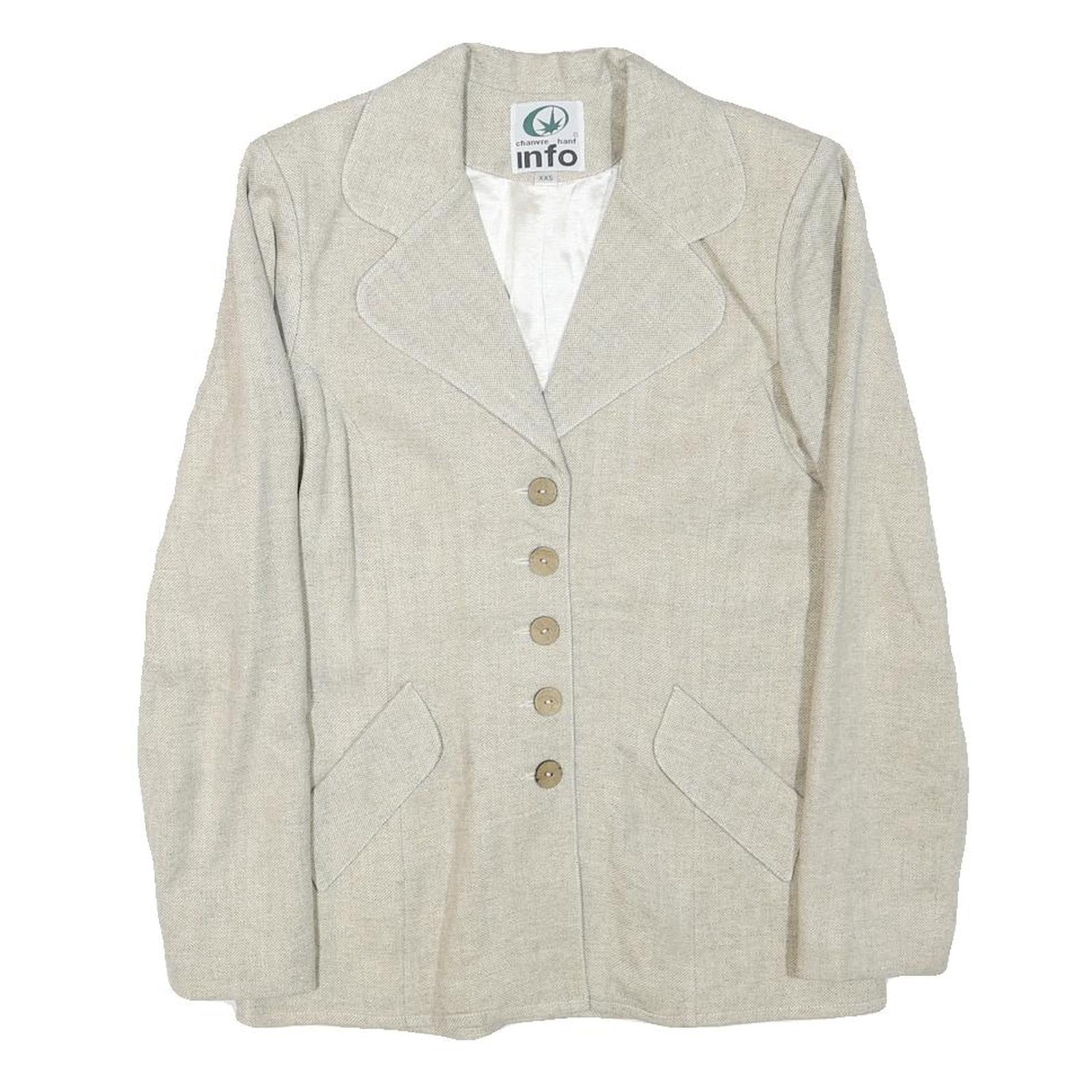INFO Womens Beige Wool Blend Classic Jacket XXS Button Closure Plain Elegant