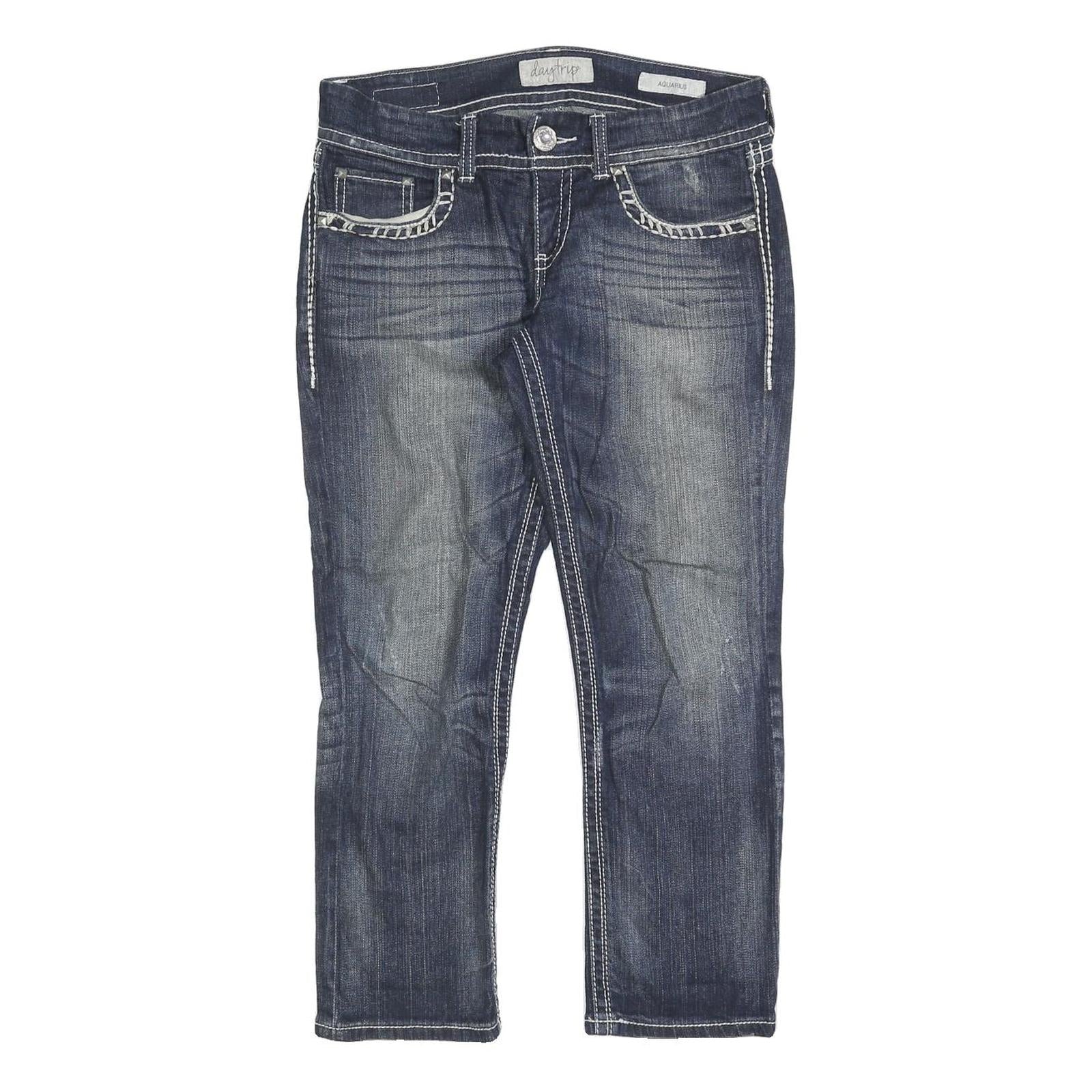 DAYTRIP Womens Jeans Blue Slim Denim Medium W32 L26 Stylish Contrast Stitching