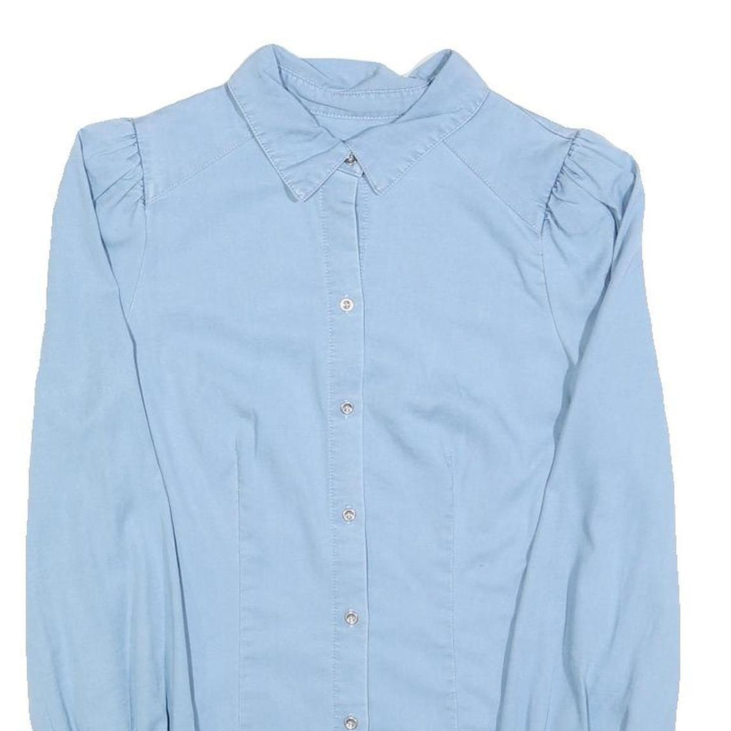 Womens Light Blue Basic Shirt Long Sleeve Button Neck S Cotton Blend