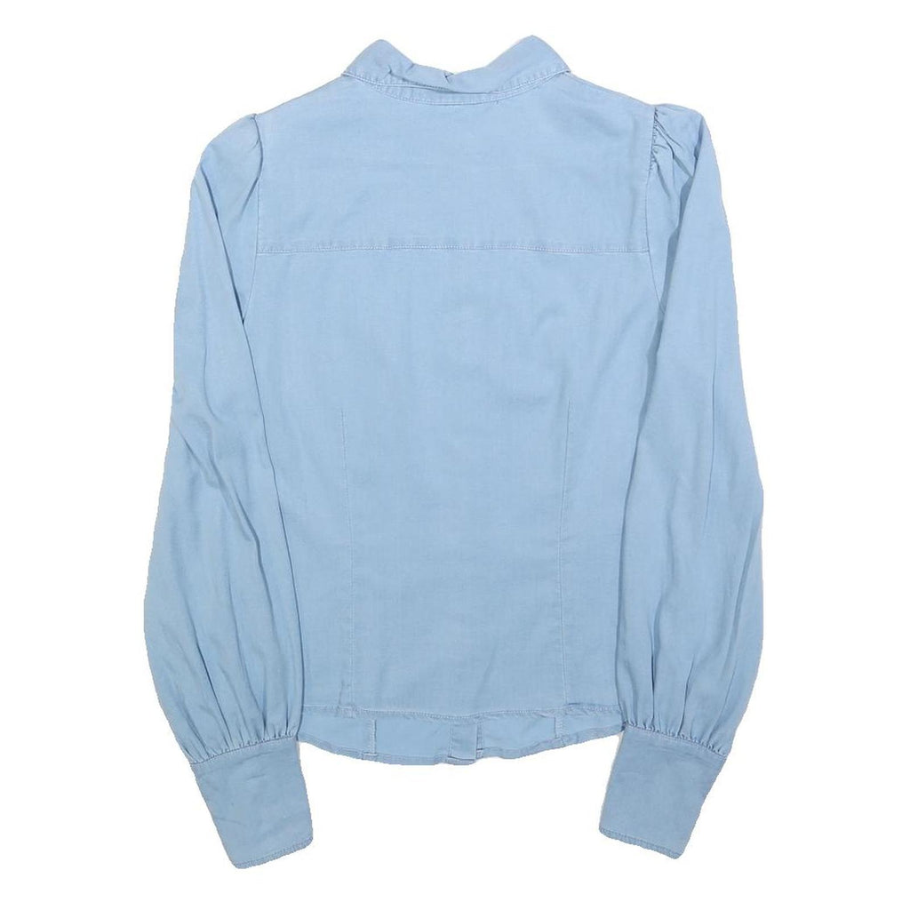 Womens Light Blue Basic Shirt Long Sleeve Button Neck S Cotton Blend