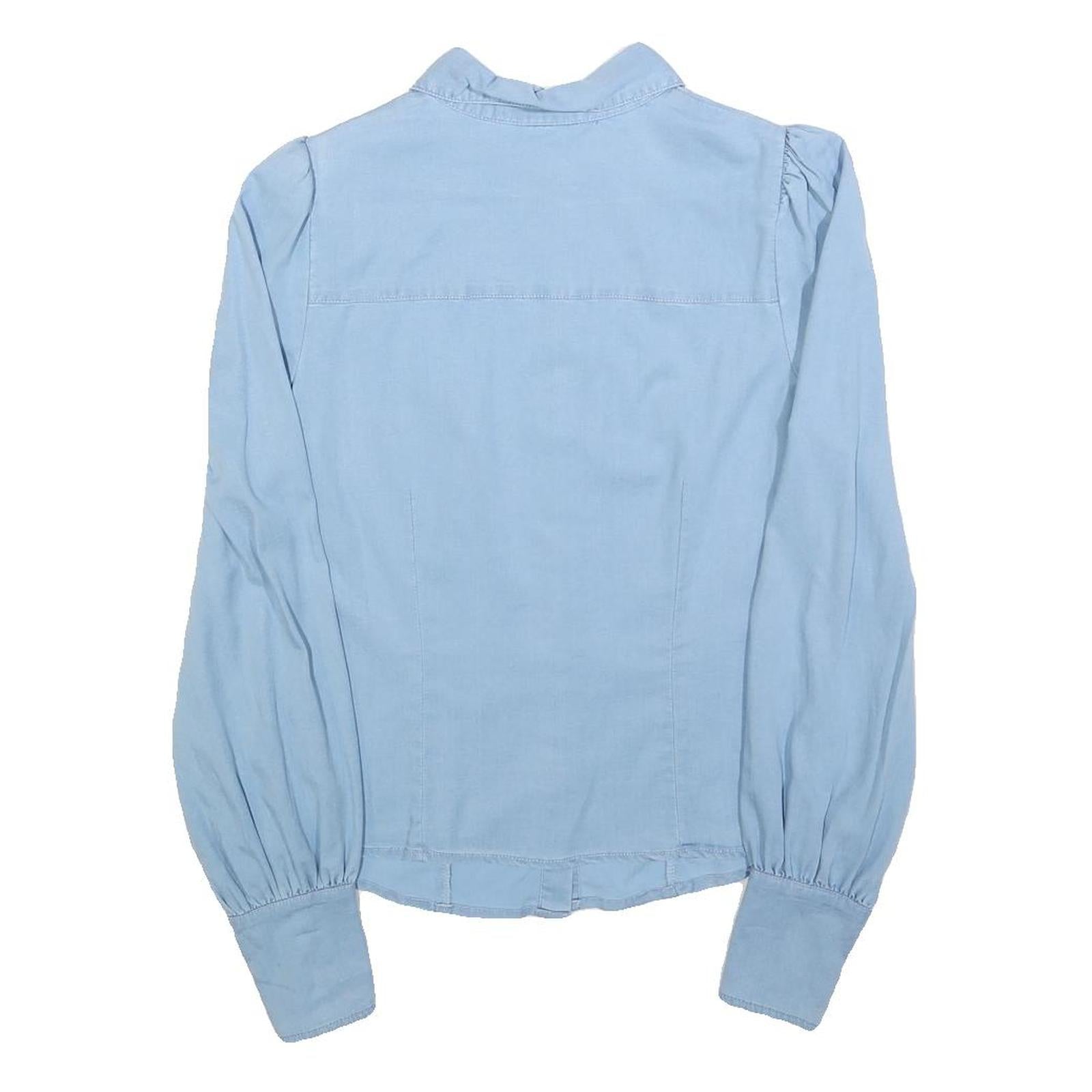 Womens Light Blue Basic Shirt Long Sleeve Button Neck S Cotton Blend