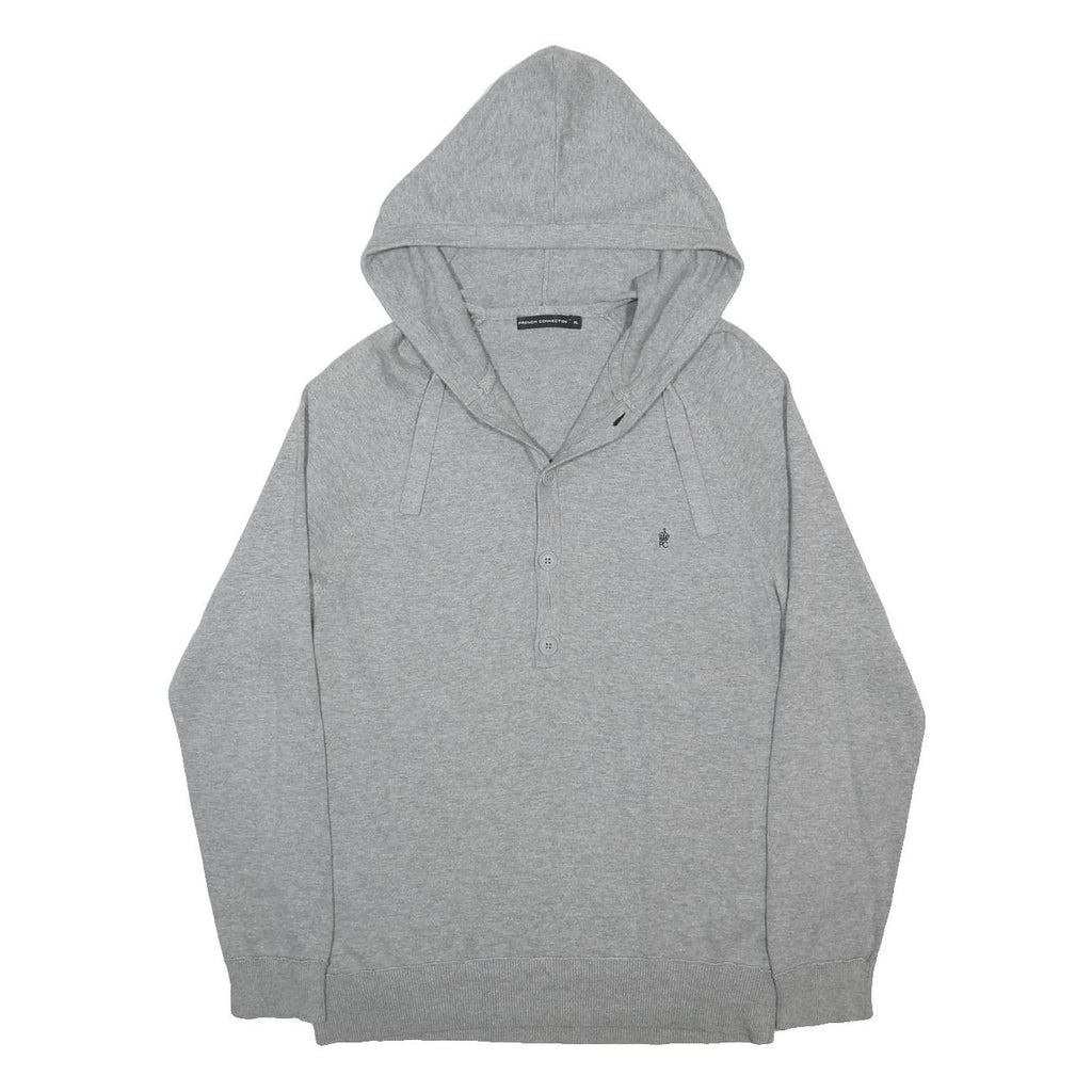 FRENCH CONNECTION Mens Grey Hoodie XL Button Up Cotton Pullover Casual Top